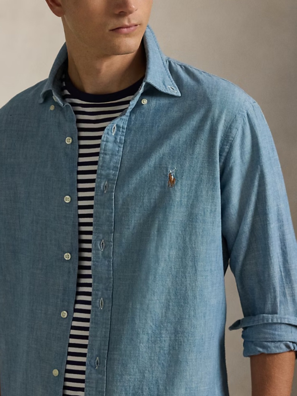 Ralph Lauren Polo NWOT Classic Fit Indigo Blue Chambray Button Down Shirt Sz 4XL
